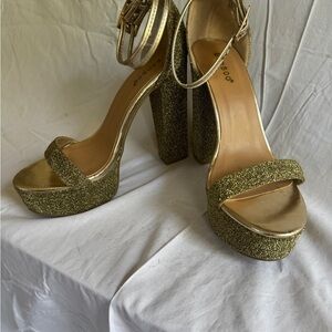 BAMBOO Gold Glitter Platform Heels